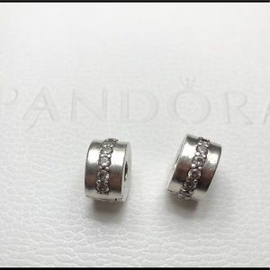 Authentic Pair Of Pandora Shining Path Clip,  cz